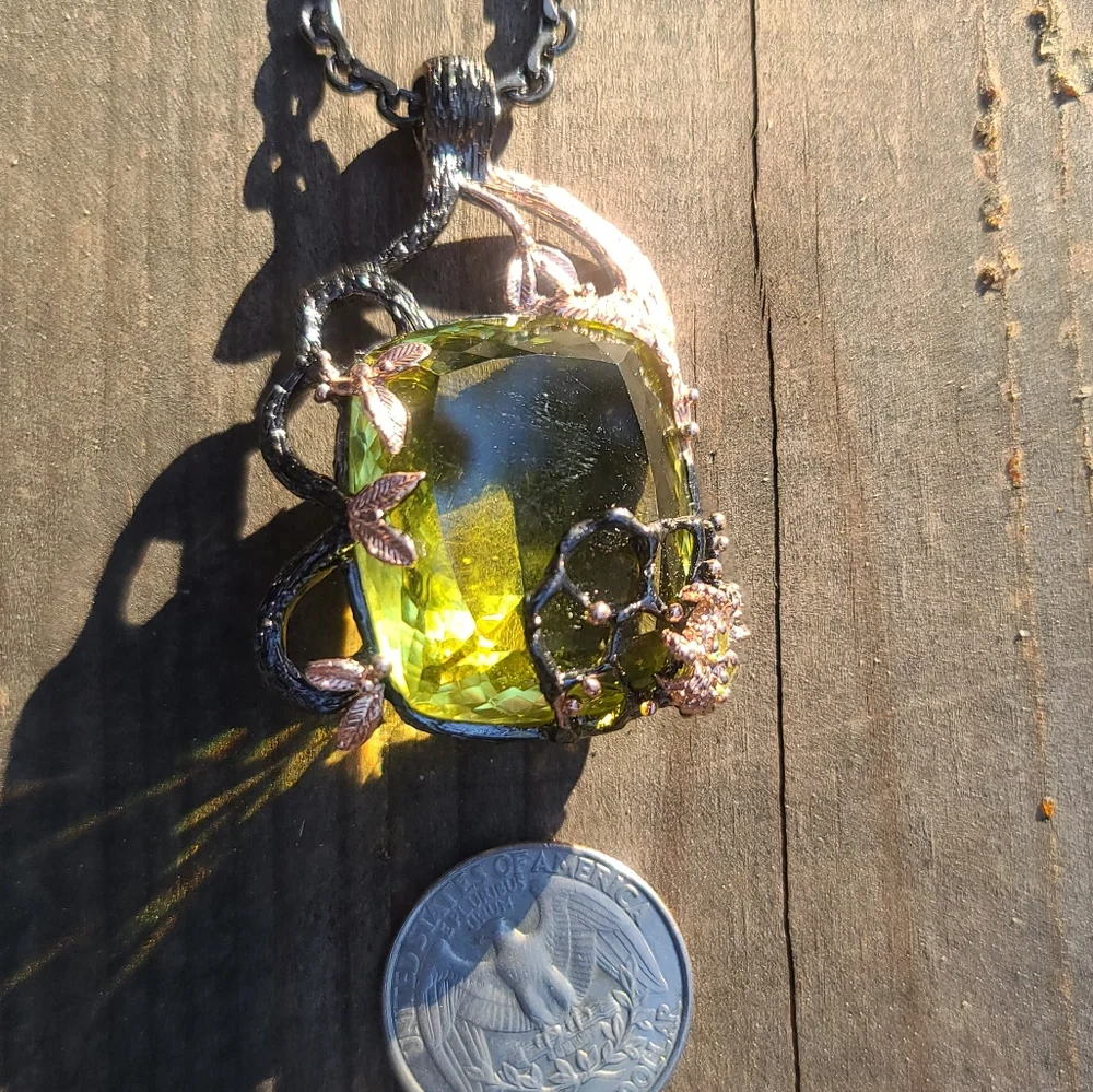 HOST PICK! HUGE 43.4k Yellow Quartz w/Peridot Spider Sterling & Rhodium 18" - Picture 15 of 15
